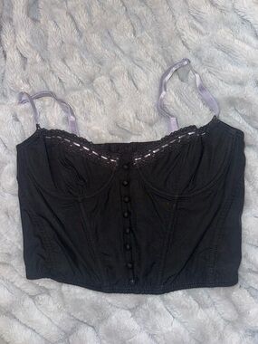 Urban Outfitters Black Bustier Crop Top with Lavender Straps